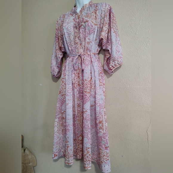 Vintage 1970's Dress Spring Floral & Bird Print Size Large XLarge Kenny Classics - Picture 12 of 13